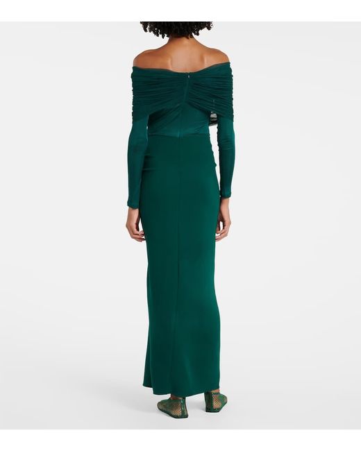 Christopher Esber Green Sonora Ruched Silk Tulle-Trimmed Maxi Dress