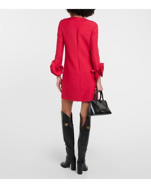 Vestido corto de Crepe Couture con aplique floral Valentino de color Red
