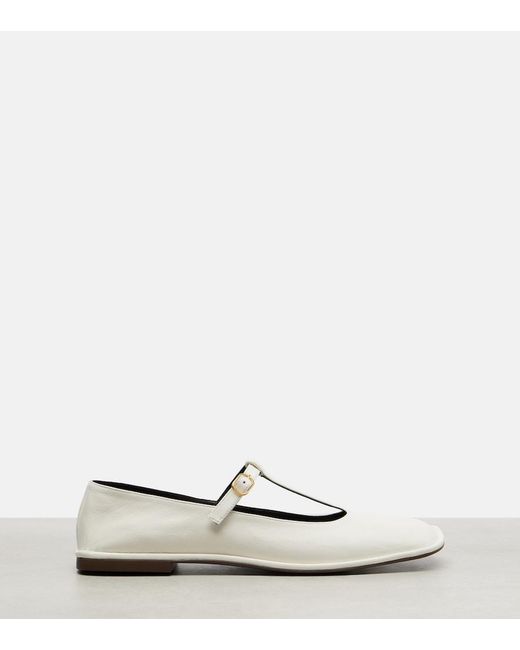 The Row White Square Leather Ballet Flats