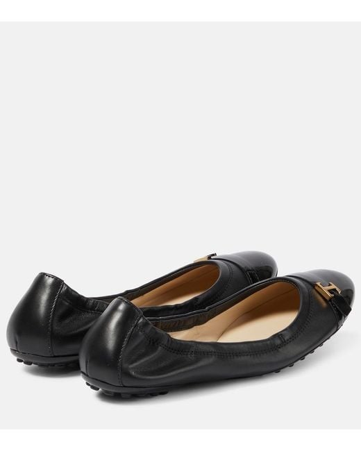 Tod's Black Bubble Leather Ballet Flats