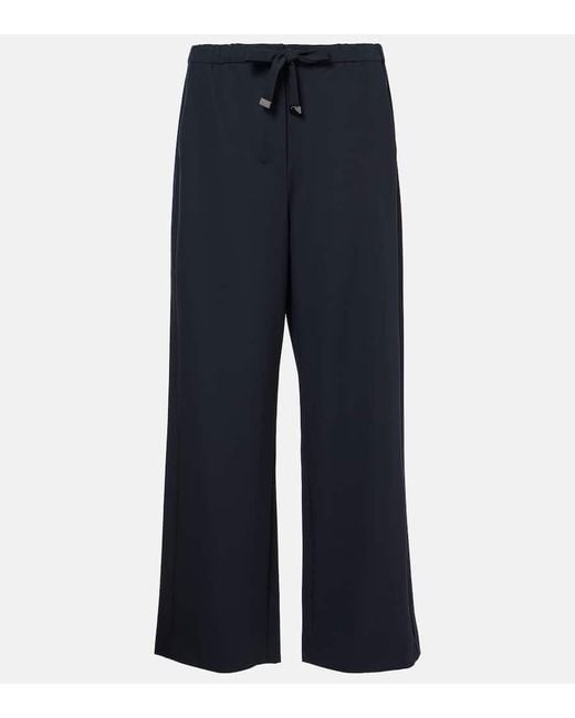 Max Mara Blue Argenta Wool Crepe Gabardine Straight Pants