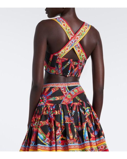Dolce & Gabbana Red Carretto Cotton Poplin Crop Top