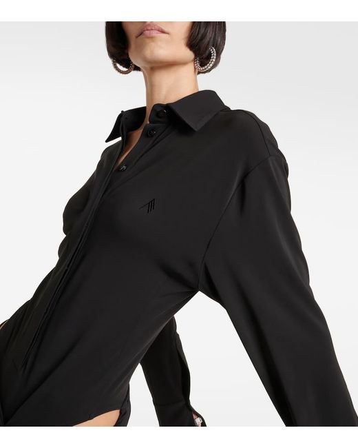 The Attico Black Cutout Draped Jersey Shirt Dress