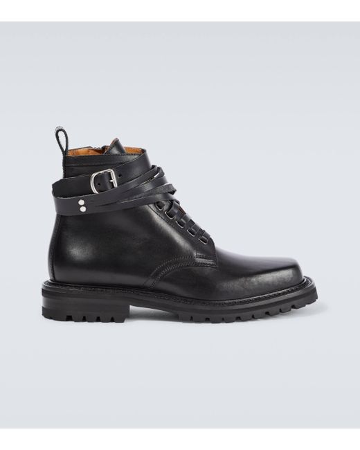 Dries Van Noten Black Leather Combat Boots for men