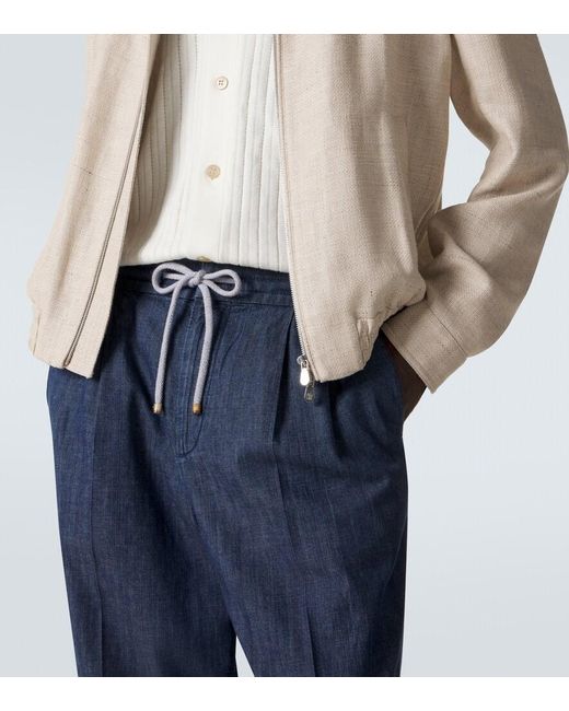 Brunello Cucinelli Blue Pleated Straight Jeans for men
