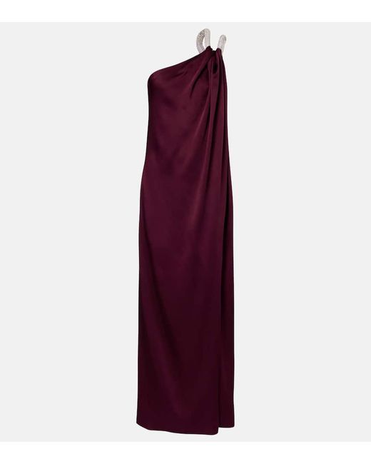 Stella McCartney Purple One-Shoulder-Robe Aus Satin Mit Kristallen