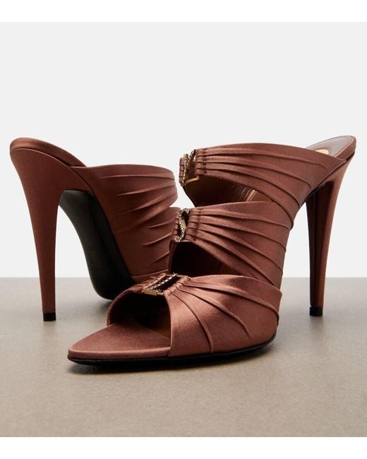 Saint Laurent Brown Emilie Crepe Satin Mules