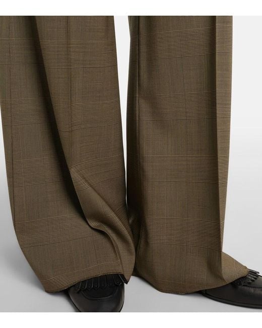 Max Mara Natural Checked Virgin Wool Wide-Leg Pants