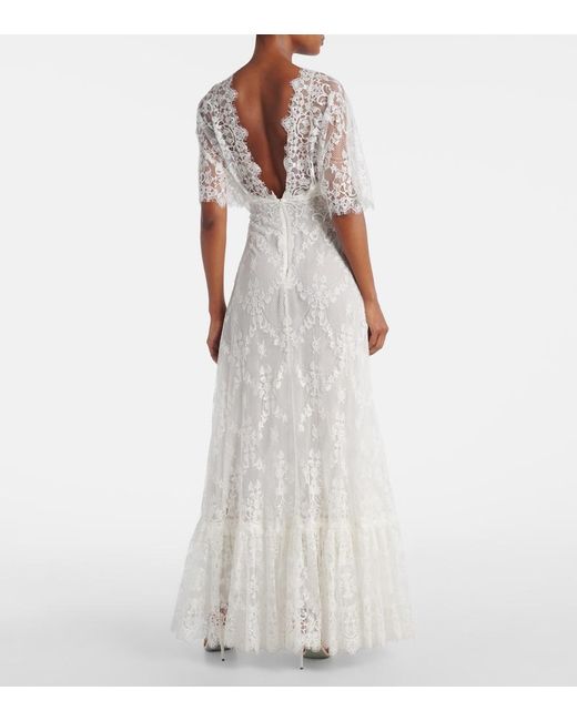 Elie Saab White Embroidered Cotton-Blend Lace Gown
