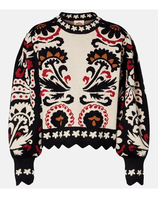 Farm Rio Black Tapestry Stripes Jacquard Sweater