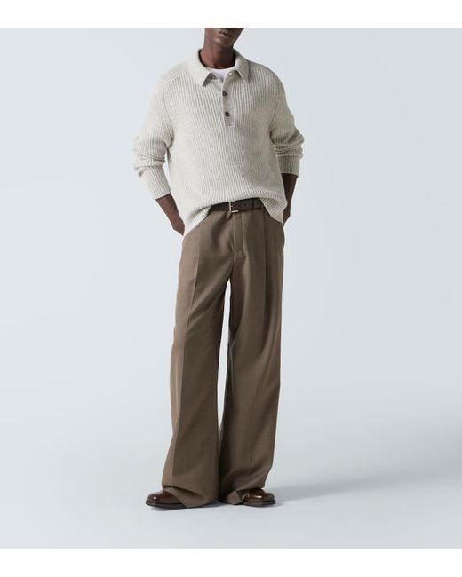 Allude White Wool And Cashmere Polo Sweater for men