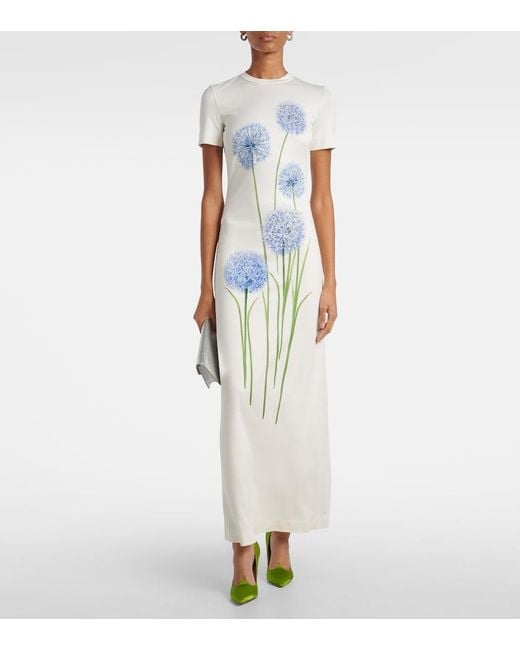 Oscar de la Renta Blue Floral Jersey Cocktail Dress