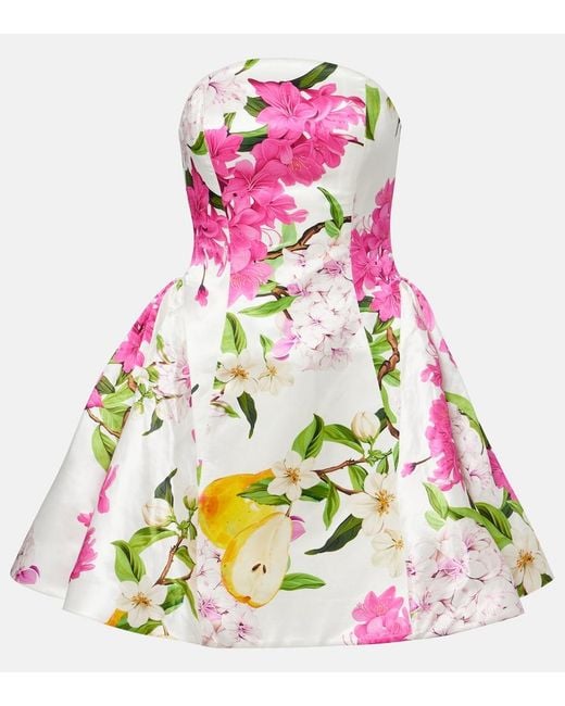 LEO LIN Pink Reese Floral Linen And Silk Minidress