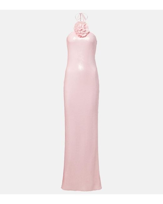 Rodarte Pink Floral Applique Sequined Gown