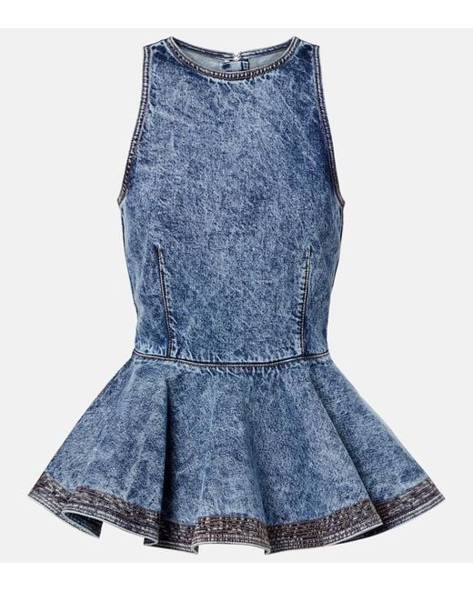 Alaïa Blue Peplum Denim Top