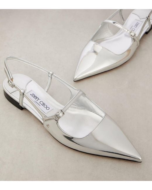 Jimmy Choo White Didi Metallic Leather Slingback Flats