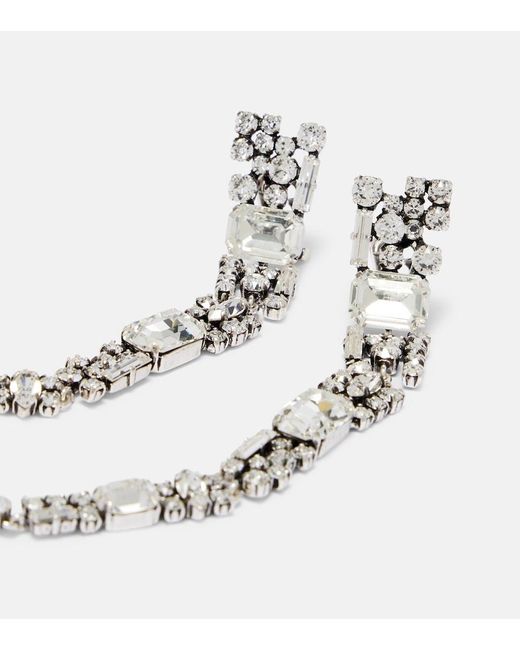 Saint Laurent White Crystal-Embellished Clip-On Earrings