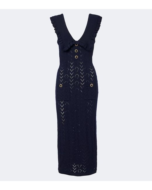 Alessandra Rich Blue Knitted Virgin Wool Midi Dress