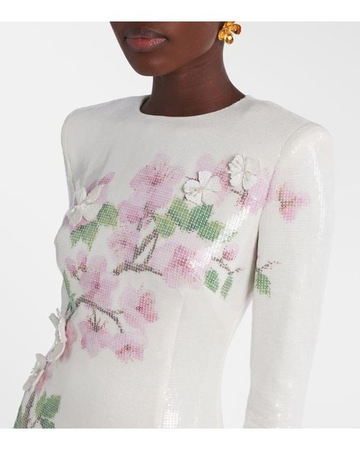 Vestido De Fiesta De Jersey Con Lentejuelas Oscar de la Renta de color White