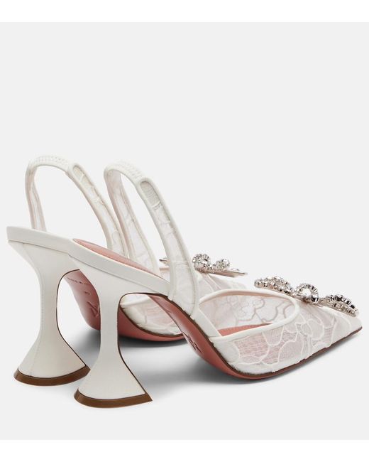 AMINA MUADDI White Rosie Embellished Lace Slingback Pumps