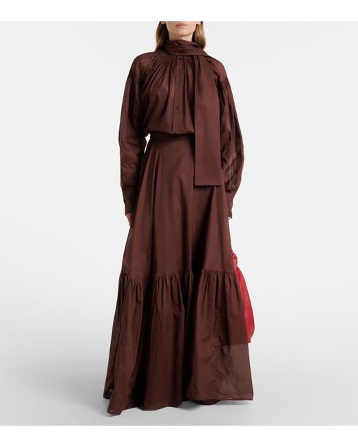 Plan C Brown Tie-Neck Cotton Blouse