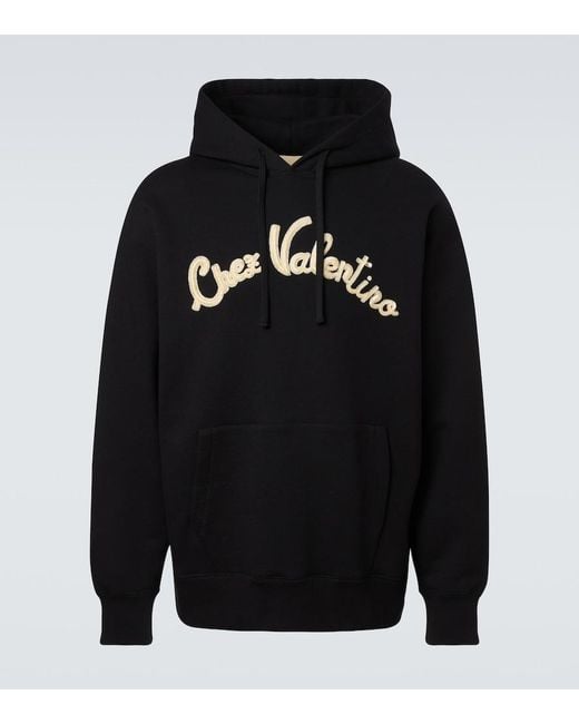 Valentino Black Chez Cotton Jersey Hoodie for men