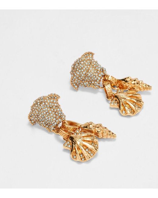 Versace Metallic La Medusa Embellished Drop Earrings