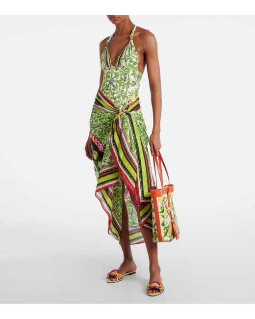 Dolce & Gabbana Green Printed Cotton Beach Cover-Up