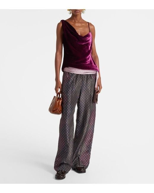 Dries Van Noten Purple Draped Velvet Top