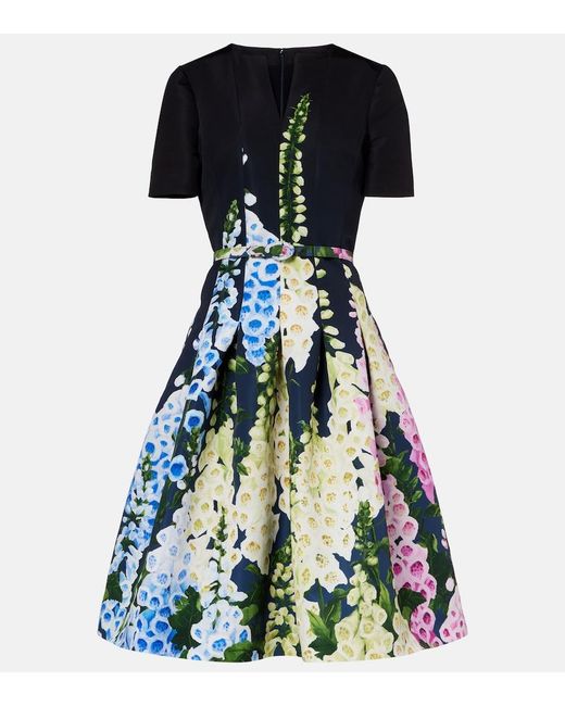 Oscar de la Renta Blue Floral Midi Dress