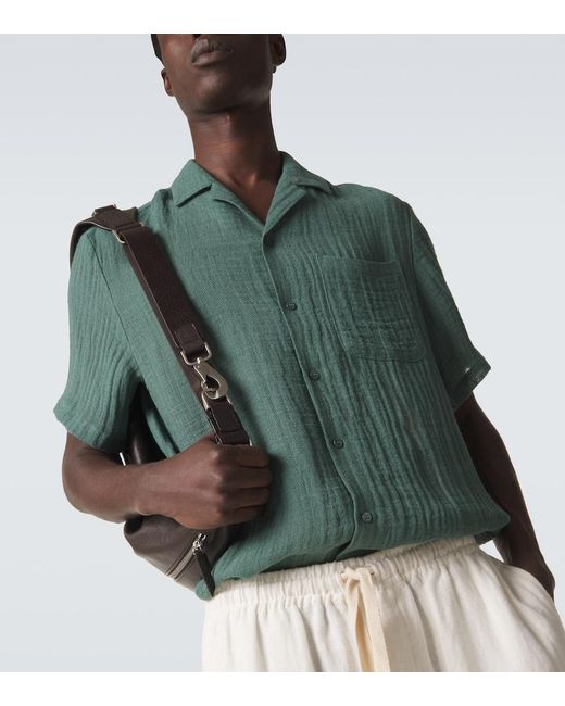 LeKasha Green Botad Linen Bowling Shirt for men