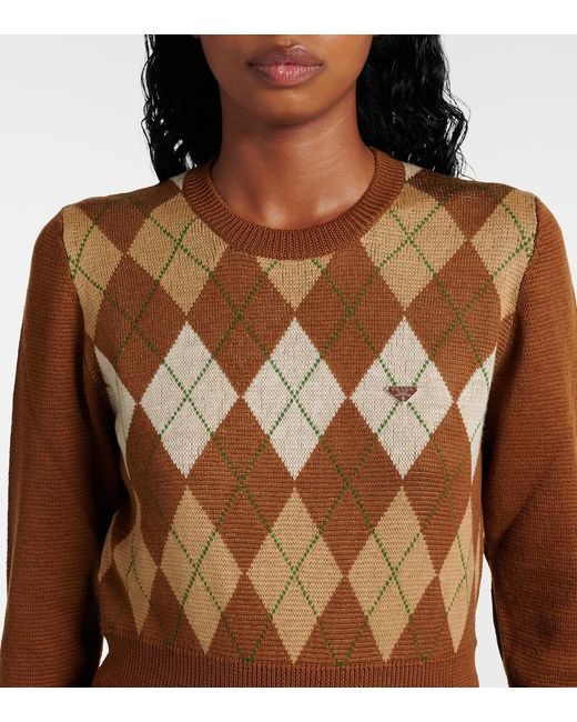 Prada Brown Pullover Mit Argyle-Strickmuster