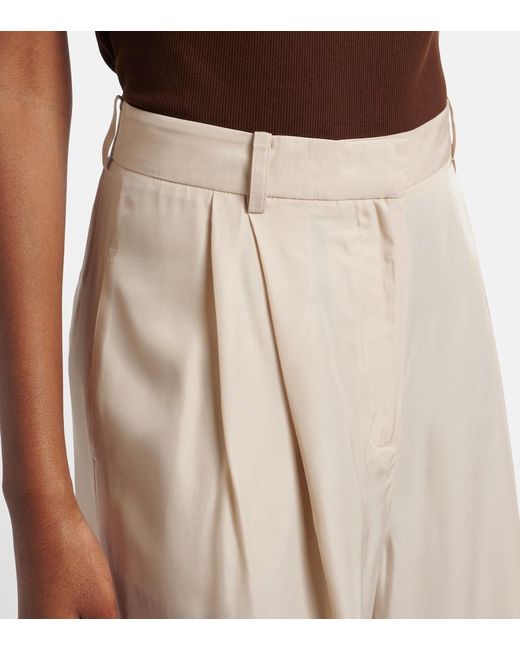 Frankie Shop Natural Marfa Pleated Twill Wide-Leg Pants
