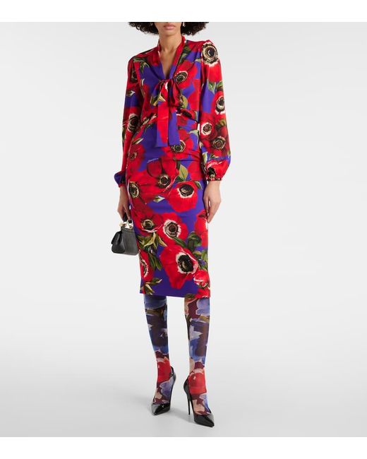 Dolce & Gabbana Red Printed Tulle Tights