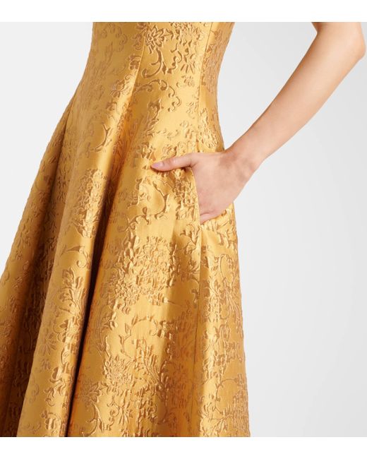 Emilia Wickstead Yellow Mara Floral Embossed Jacquard Midi Dress