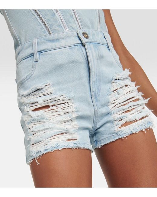Dion Lee Blue Distressed High-Rise Denim Shorts