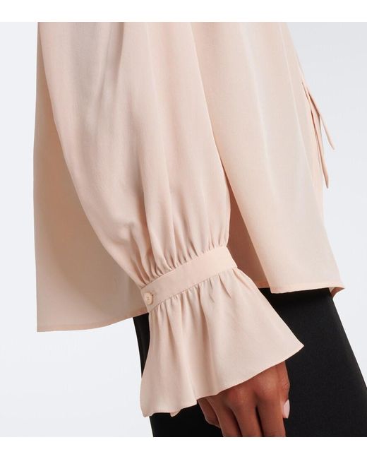 Chloé Natural Ruffled Silk Chiffon Blouse