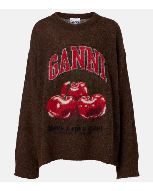 Ganni Red Printed Alpaca And Wool-Blend Sweater