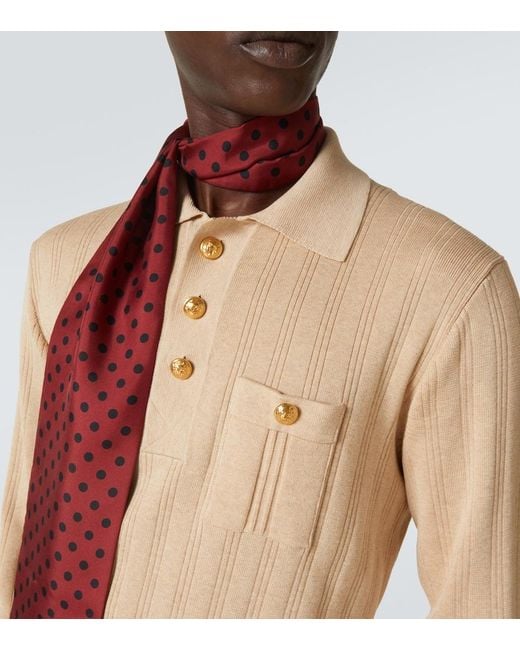 Valentino Natural Ribbed-Knit Cotton Polo Sweater for men
