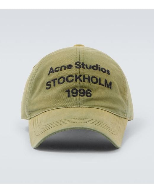 Acne Green Logo Cotton Twill Baseball Cap for men