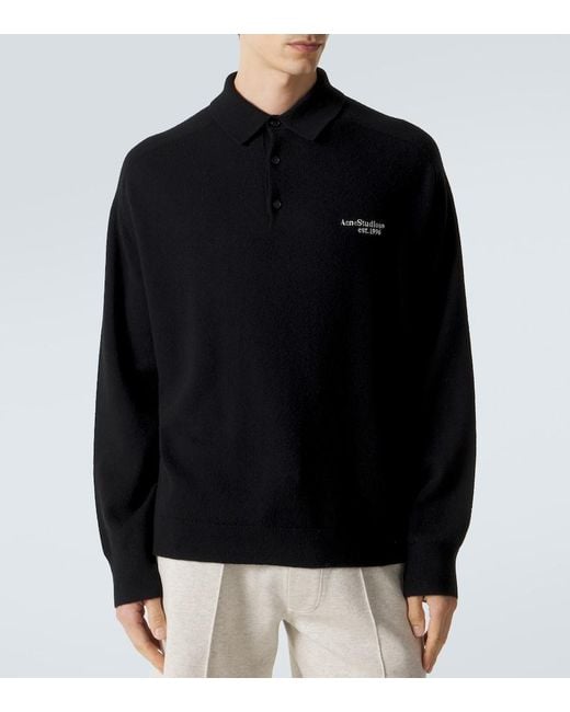 Acne Black Wool Polo Sweater for men