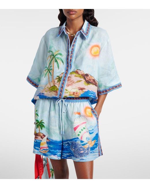 ALÉMAIS Blue Printed Linen Shirt