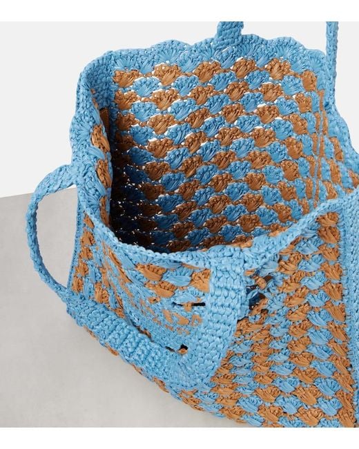 Prada Blue Light And Caramel Crochet Shopping Bag