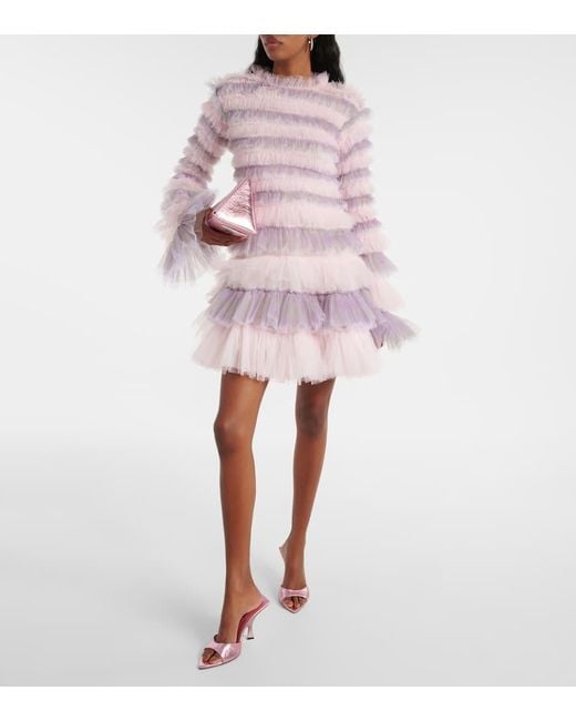 Vestido Corto De Tul Fruncido SUSAN FANG de color Pink