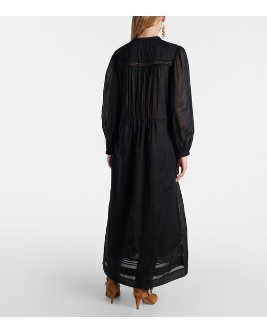 Isabel Marant Black Gisela Lace-Trimmed Cotton Maxi Dress