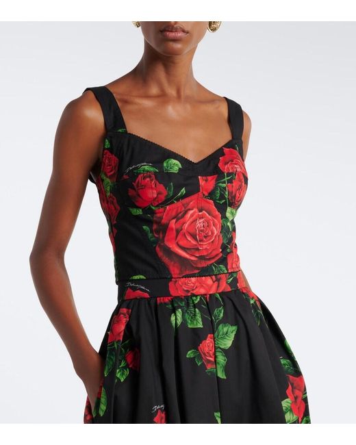 Dolce & Gabbana Red Floral Cotton-Blend Bustier