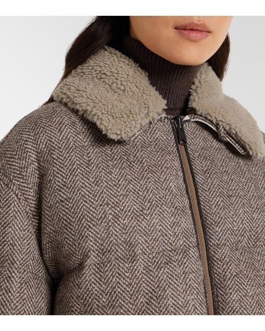 Brunello Cucinelli Brown Wool-Blend Down Jacket