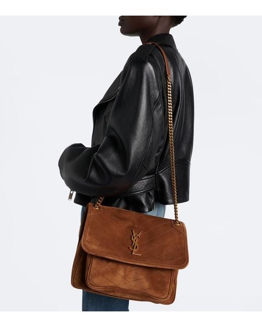 Saint Laurent Brown Niki Medium Suede Shoulder Bag