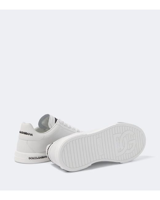 Dolce & Gabbana White Leather Sneakers With Lateral Logo Patch for men