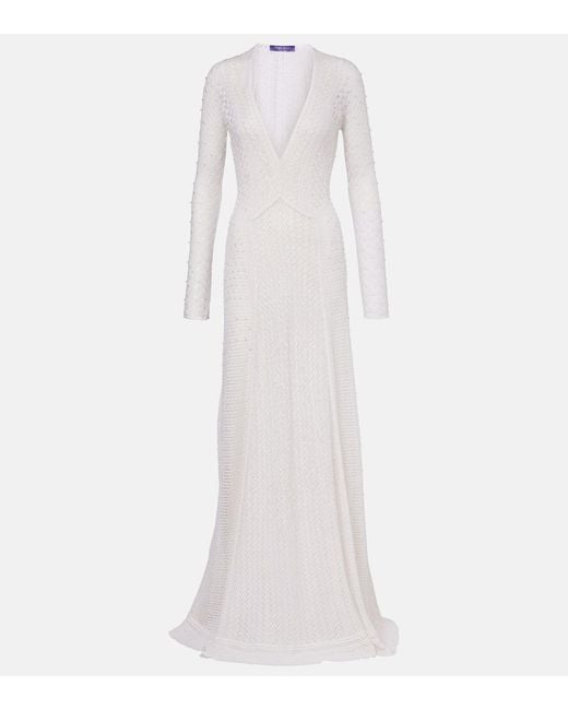 Robe Longue En Soie Et Cachemire Ralph Lauren en coloris White